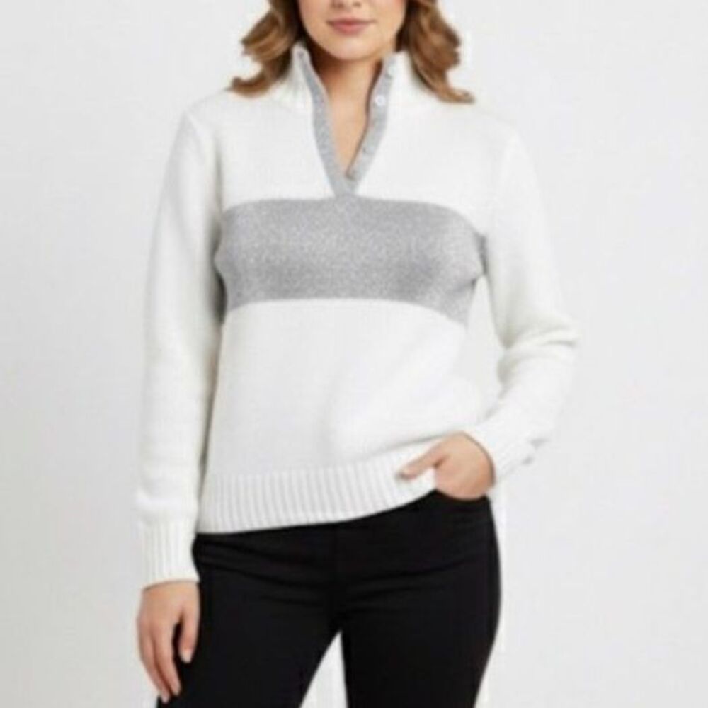 Ralph Lauren Black Label NWOT Ivory Silver Metallic 1/4 Button Sweater Size M